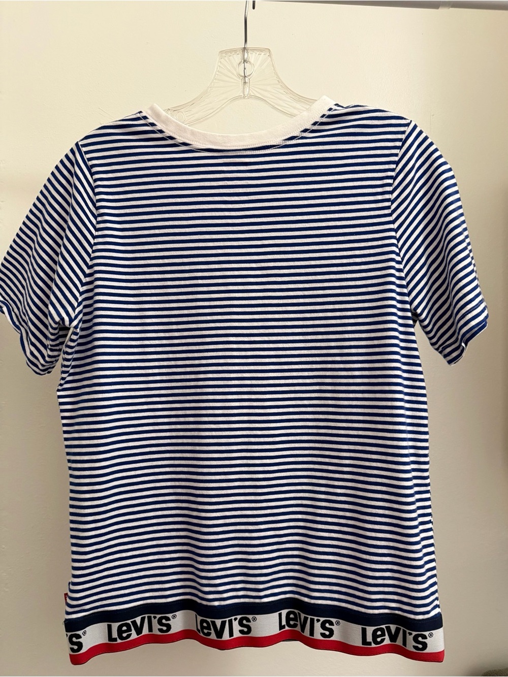 Levi's White & Navy Striped Short Sleeve Tee with Logo Hem